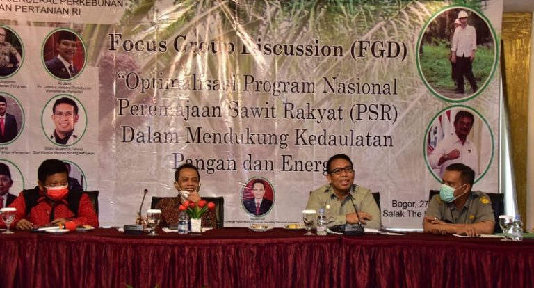 Focus Group Discussion (FGD) dengan tema “Optimalisasi Program Nasional Peremajaan Sawit Rakyat (PSR) Dalam Mendukung Kedaulatan Pangan Dan Energi” di Bogor, Kamis (27/5/21).