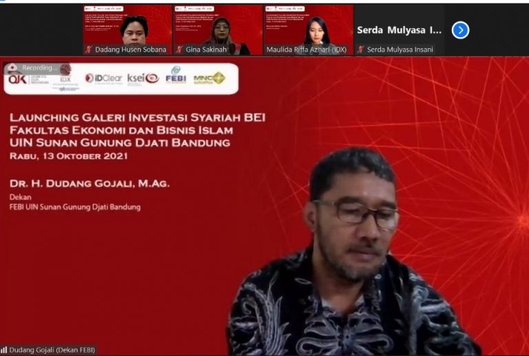 Bandung - Fakultas Ekonomi dan Bisnis Islam (FEBI) UIN SGD Bandung adakan grand launching sekaligus peresmian Galeri Investasi Syariah (GIS) Bursa Efek Indonesia secara virtual pada Rabu (13/10/2021).
