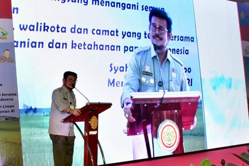 Menteri Pertanian Syahrul Yasin Limpo saat memberikan arahan pada pelatihan pertanian bagi camat seluruh Indonesia di Ciawi, Bogor, Kamis (28/10/2021).