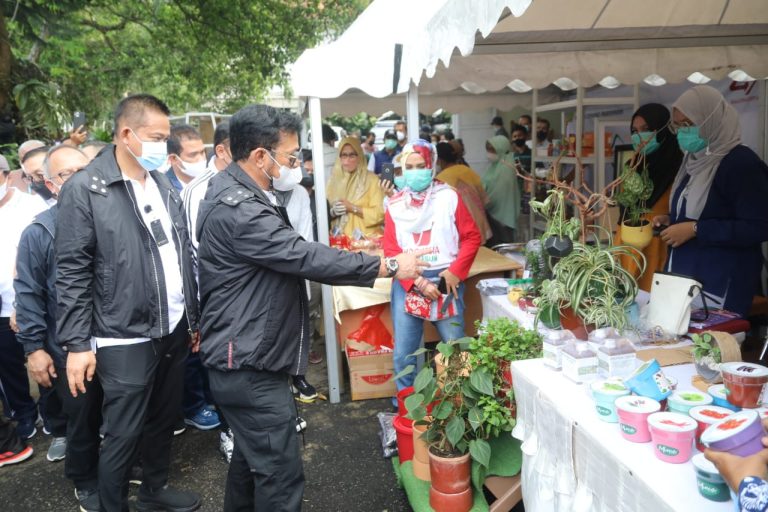Menteri Pertanian Syahrul Yasin Limpo dalam acara Agro Inovasi Fair 2021 di Balai Pengelola Alih Teknologi Pertanian (BPATP) Bogor, Jawa Barat, Minggu, 7 November 2021.