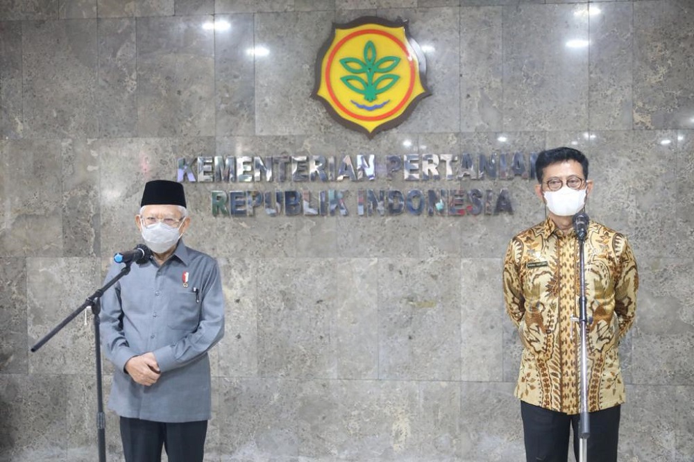 Wakil Presiden RI KH Maruf Amin bersama Menteri Pertanian Syahrul Yasin Limpo (Mentan SYL) di Kantor Pusat Kementerian Pertanian Jakarta