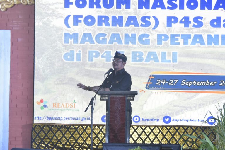 Bali - Menteri Pertanian Syahrul Yasin Limpo (Mentan SYL) pada acara Puncak Forum Nasional (Fornas) P4S dan Pembukaan Magang Petani P4S di Bali, Senin (26/9/22).