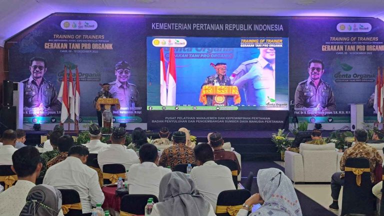 Menteri Pertanian Syahrul Yasin Limpo, saat membuka kegiatan Training on Trainers (ToT) Genta Organik, di Ciawi, pada Jumat, 9 Desember 2022.