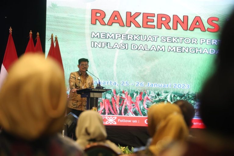 Menteri Pertanian Syahrul Yasin Limpo (Mentan SYL)  saat Rapat Kerja Nasional (Rakernas) Pembangunan Pertanian 2023 di Hotel Bidakara Jakarta, Rabu (25/1/2023).