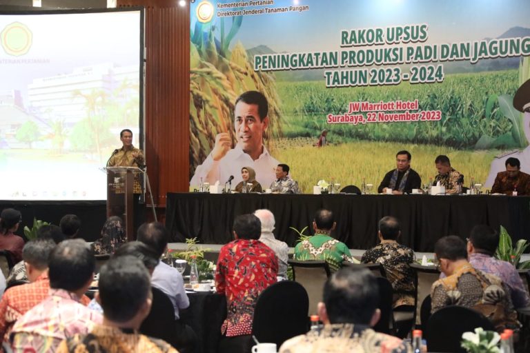 Menteri Pertanian (Mentan) Andi Amran Sulaiman pada Rakor Upsus Peningkatan Produksi Padi dan Jagung Tahun 2023-2024 di Surabaya, Rabu malam (22/11/2023).