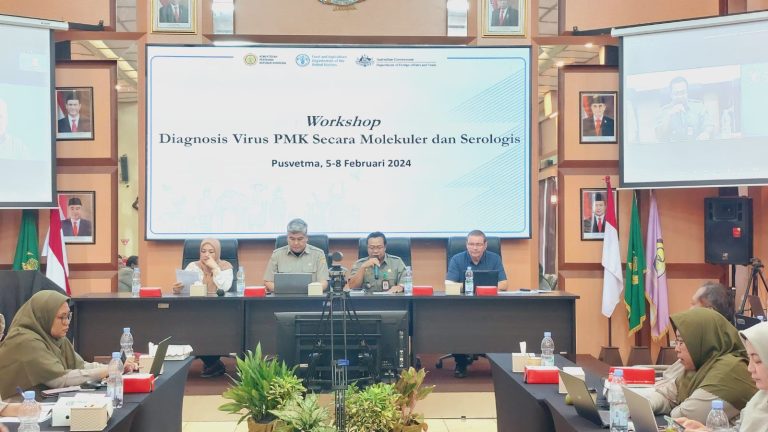 Kepala Pusvetma, drh. Edy Budi Susila, M.Si saat membuka Workshop Diagnosis Virus PMK Molekuler dan Serologis. Foto Istimewa